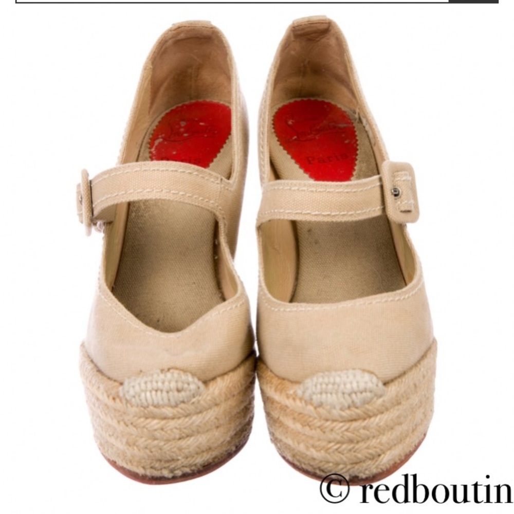 👠sold👠CHRISTIAN louboutin Tan Canvas espadrilles - Picture 2 of 4